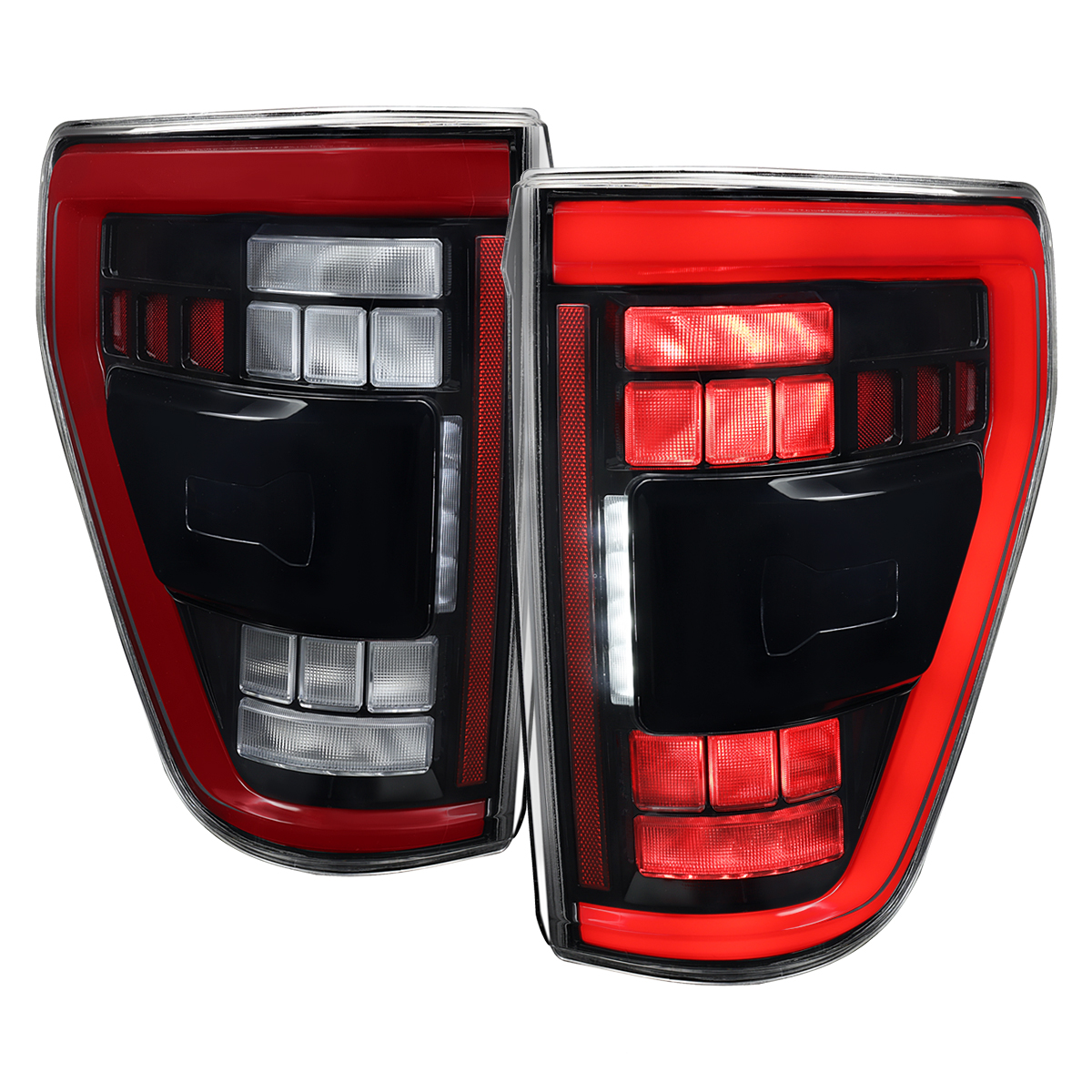 LT-F15021BKLED-SQ-RS Full LED Tail Lights & Switchback Sequential Turn Signals for 2021-2023 Ford F-150, Black Housing - Clear Lens