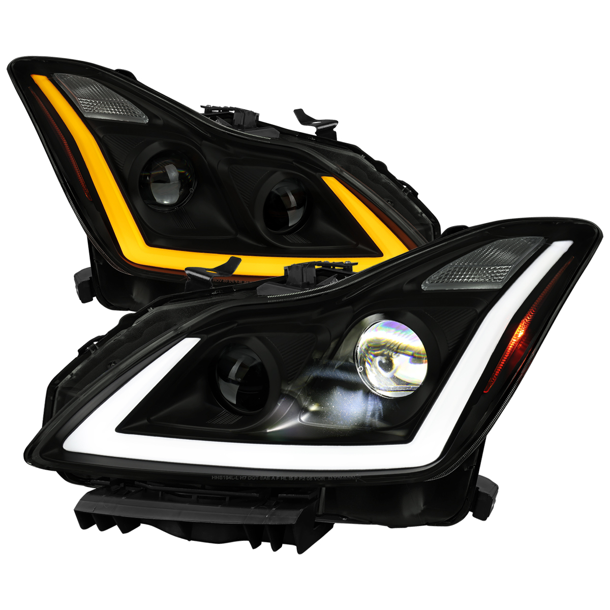 Convertible Sequential Switchback Full LED Turn Signal Projector Headlights for 2008-2013 Infiniti G37, 2014-2015 Q60 Coupe, Smoked Lens
