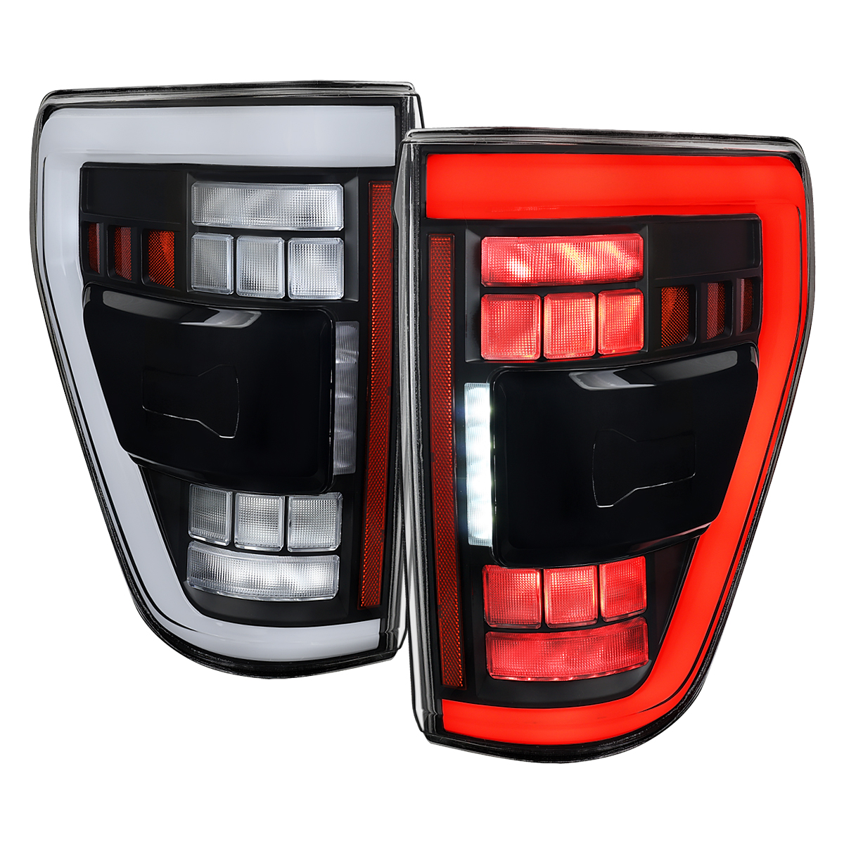 LT-F15021JMLED-SQ-RS Full LED Tail Lights & Switchback Sequential Turn Signals for 2021-2023 Ford F-150, Matte Black Housing - Clear Lens