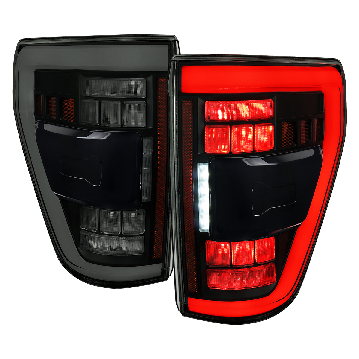 LT-F15021BBLED-SQ-RS Full LED Tail Lights & Switchback Sequential Turn Signals for 2021-2023 Ford F-150, Smoked Lens