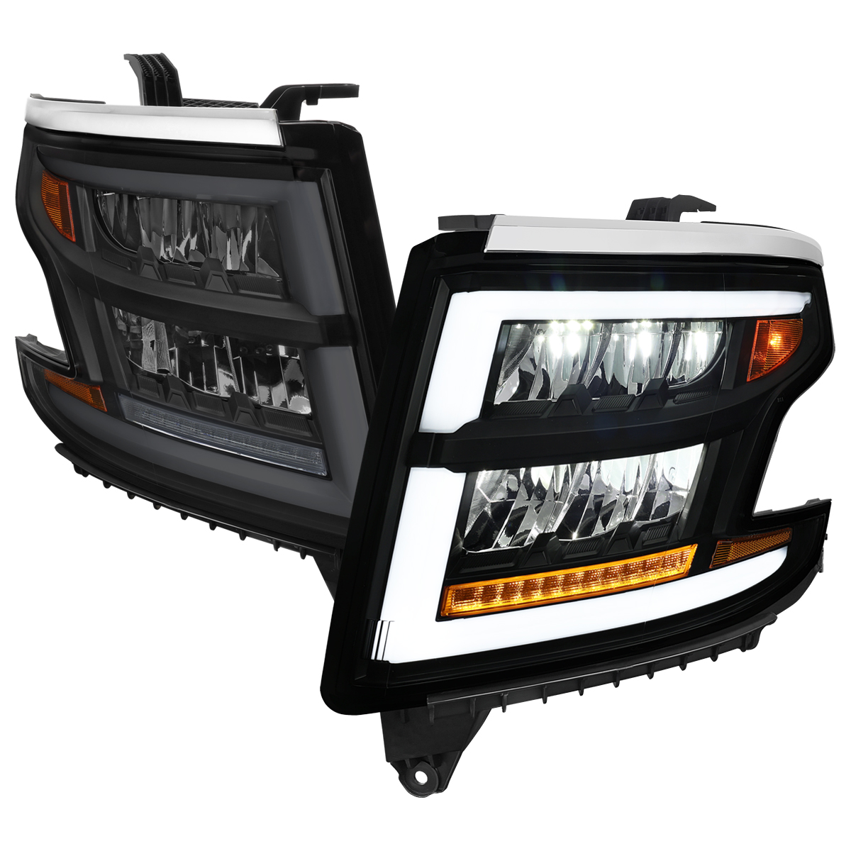 2LHE-TAH15SM-SQ-RS Full LED DRL Sequential Headlights for 2015-2020 Chevrolet Tahoe Suburban, Smoked Lens