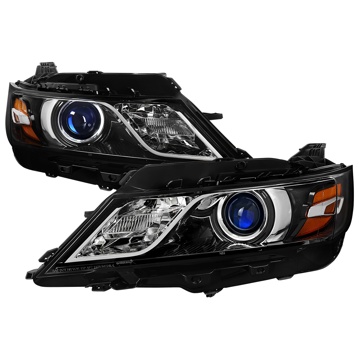 2LHP-IPA14GB-RO Factory Style Projector Headlights for 2014-2020 Chevy Impala, Jet Black Housing - Clear Lens