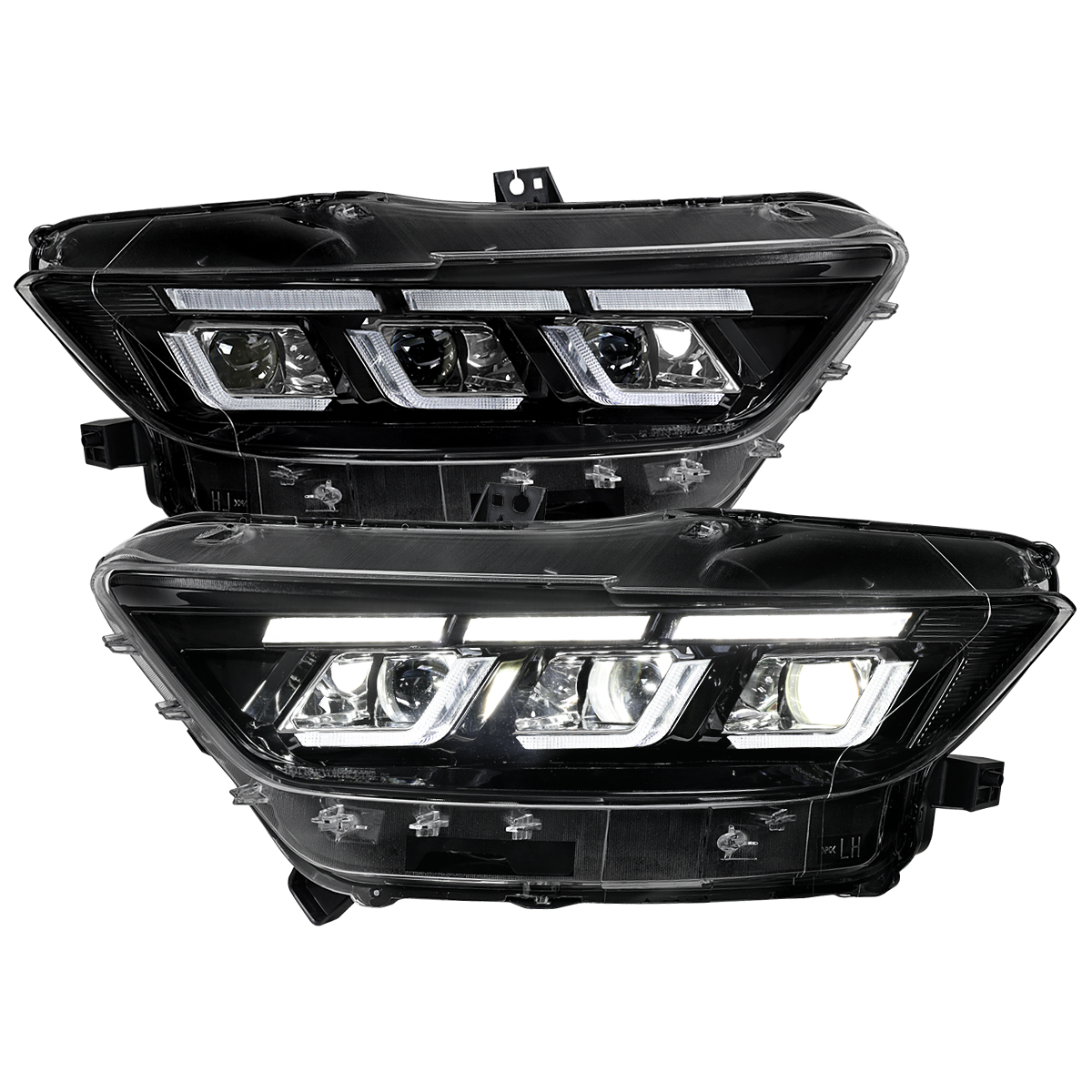 Full LED Start-Up Animation Projector Headlights Switchback Sequential for 2015-2017 Ford Mustang, Glossy Black Housing - Clear Lens
