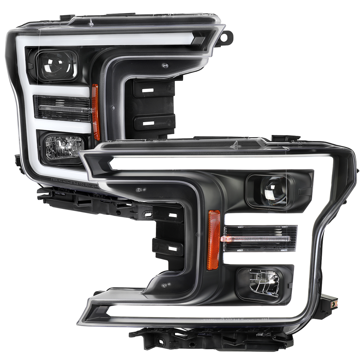 2LHP-F15018JM-TM Driver & Passenger Side Matte Black LED DRL Bar Projector Headlights for 2018-2020 Ford F-150