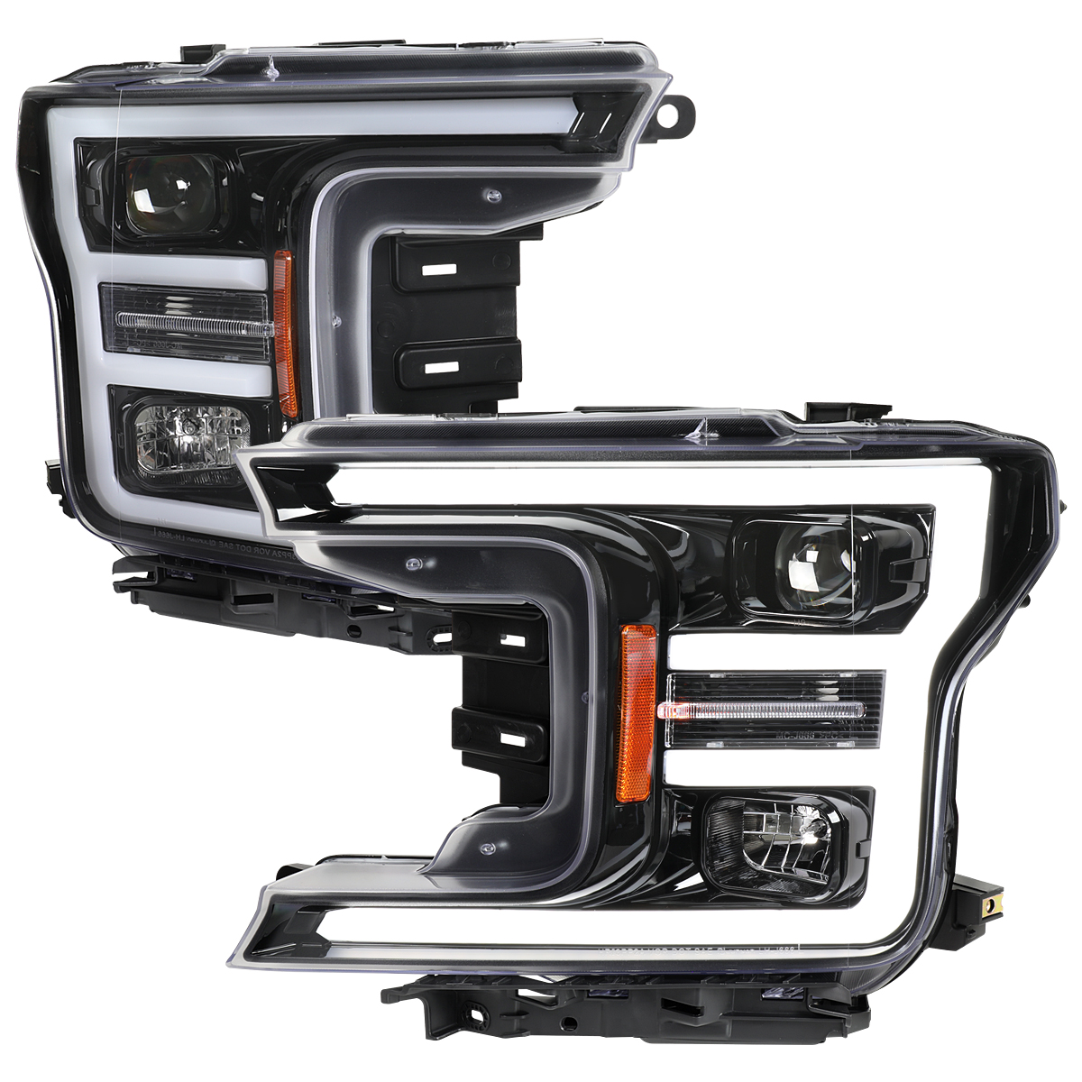 2LHP-F15018BK-TM Driver & Passenger Side Gloss Black LED DRL Bar Projector Headlights for 2018-2020 Ford F-150