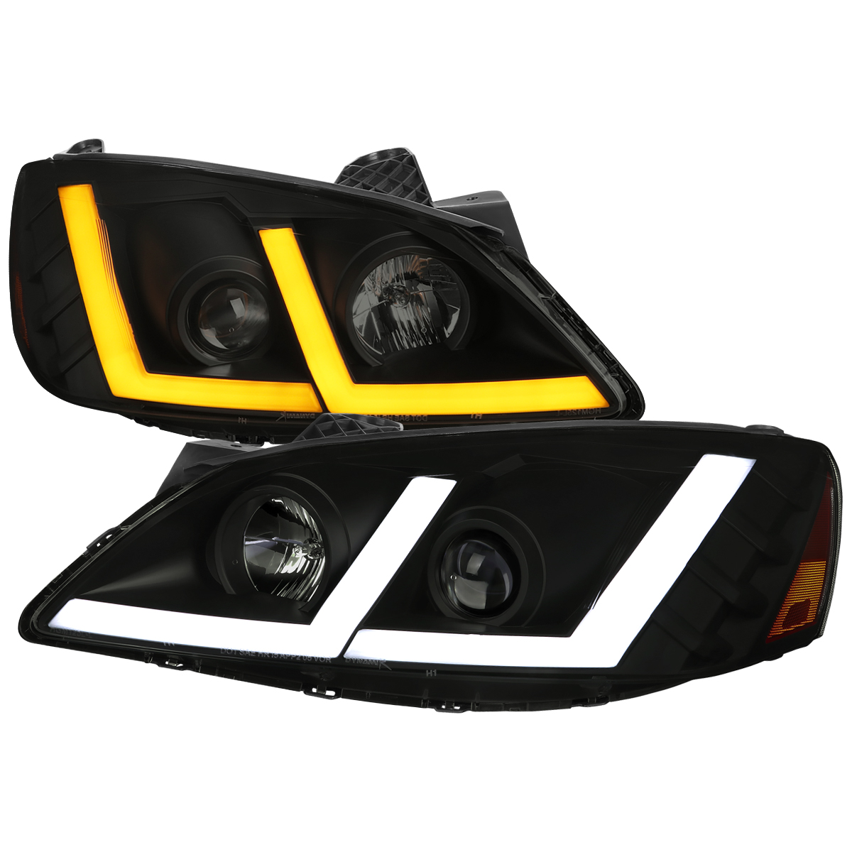 2LHP-G605SM-SQ-RS Projector Headlights & LED Light Strip Sequential Switchback for 2005-2010 Pontiac G6, Smoked Lens