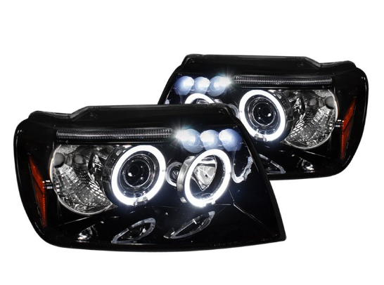 2LHP-GKEE99G-TM 1999-2004 Grand Cherokee Projector Headlight - Smoke & Glossy Black