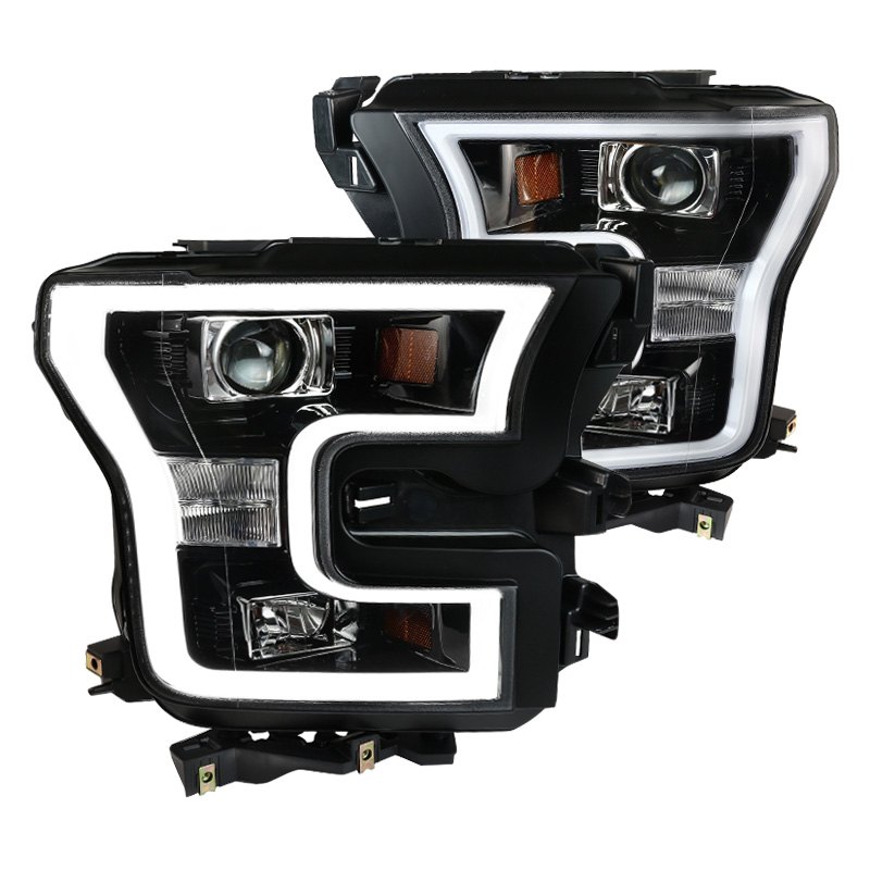 15-17 F150 LED Bar Projector Headlights - Glossy Black
