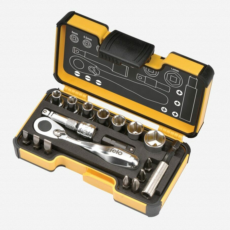 Picture of Spacio Innovations 057 718 56 Felo XS Pocket Size Imperial Set with Mini Ratchet in Strong Box - 18 Piece