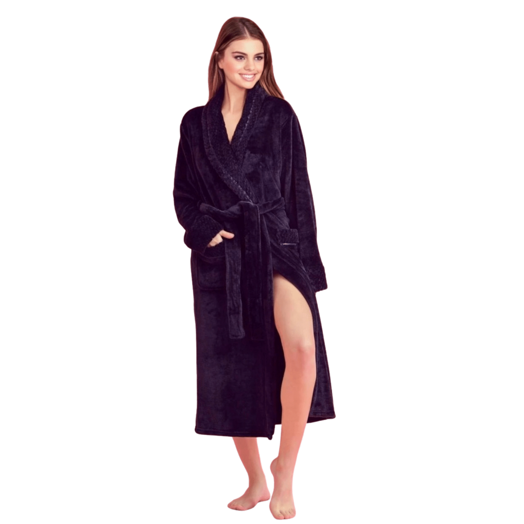 Women Plush Shawl Collar Robe, Fleece Bathrobe, Black - 2XL & One Size -  LatestLuxury, LA4368413