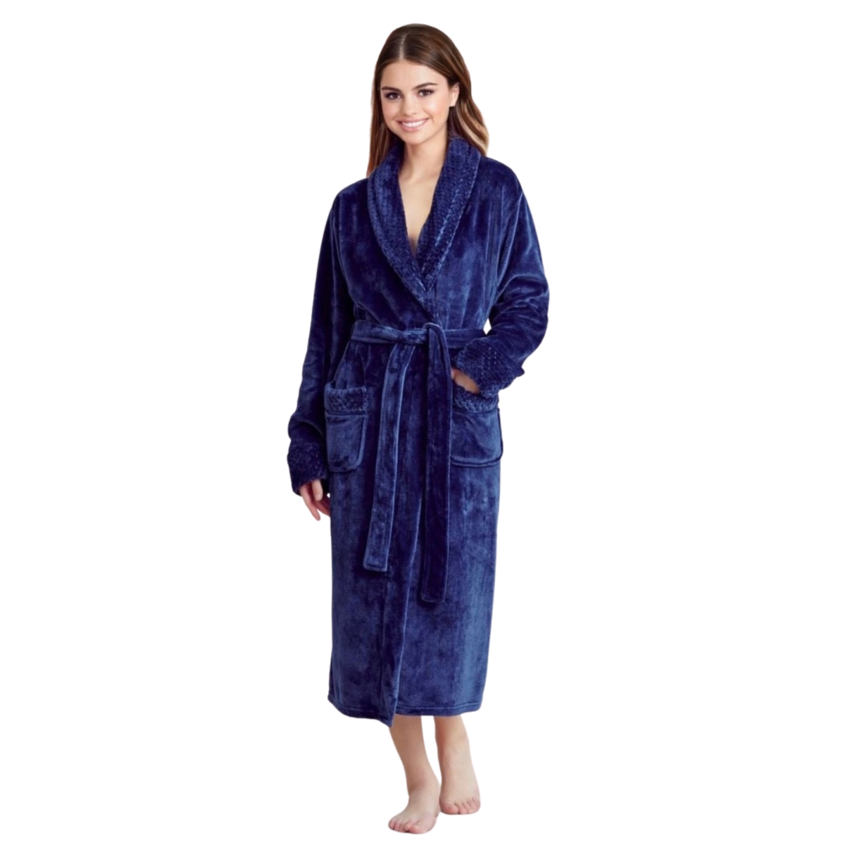 Women Plush Shawl Collar Robe, Fleece Bathrobe, Navy - Large & Extra Large -  LatestLuxury, LA4368426