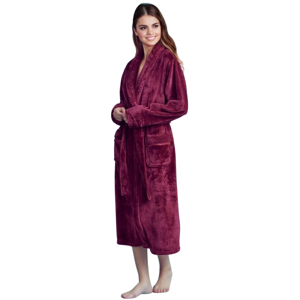 Women Plush Shawl Collar Robe, Fleece Bathrobe, Red - Large & Extra Large -  LatestLuxury, LA4368432