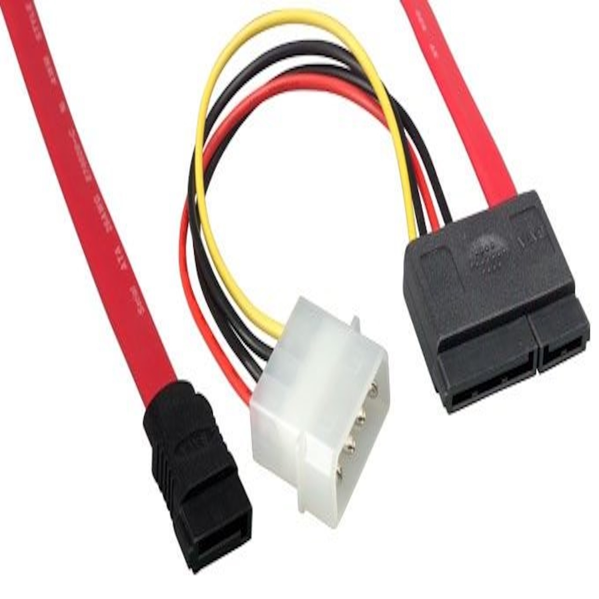 SNX-CBLR-SA108-7018 18 in. Serial ATA Data Cable & Power Adapter, SATA 7-pin Plus 15-pin to SATA 7-pin Plus 4-pin Molex - Red -  Sanoxy