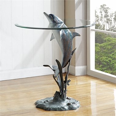 Surfacing Dolphin End Table - 26 x 22 x 22 in.