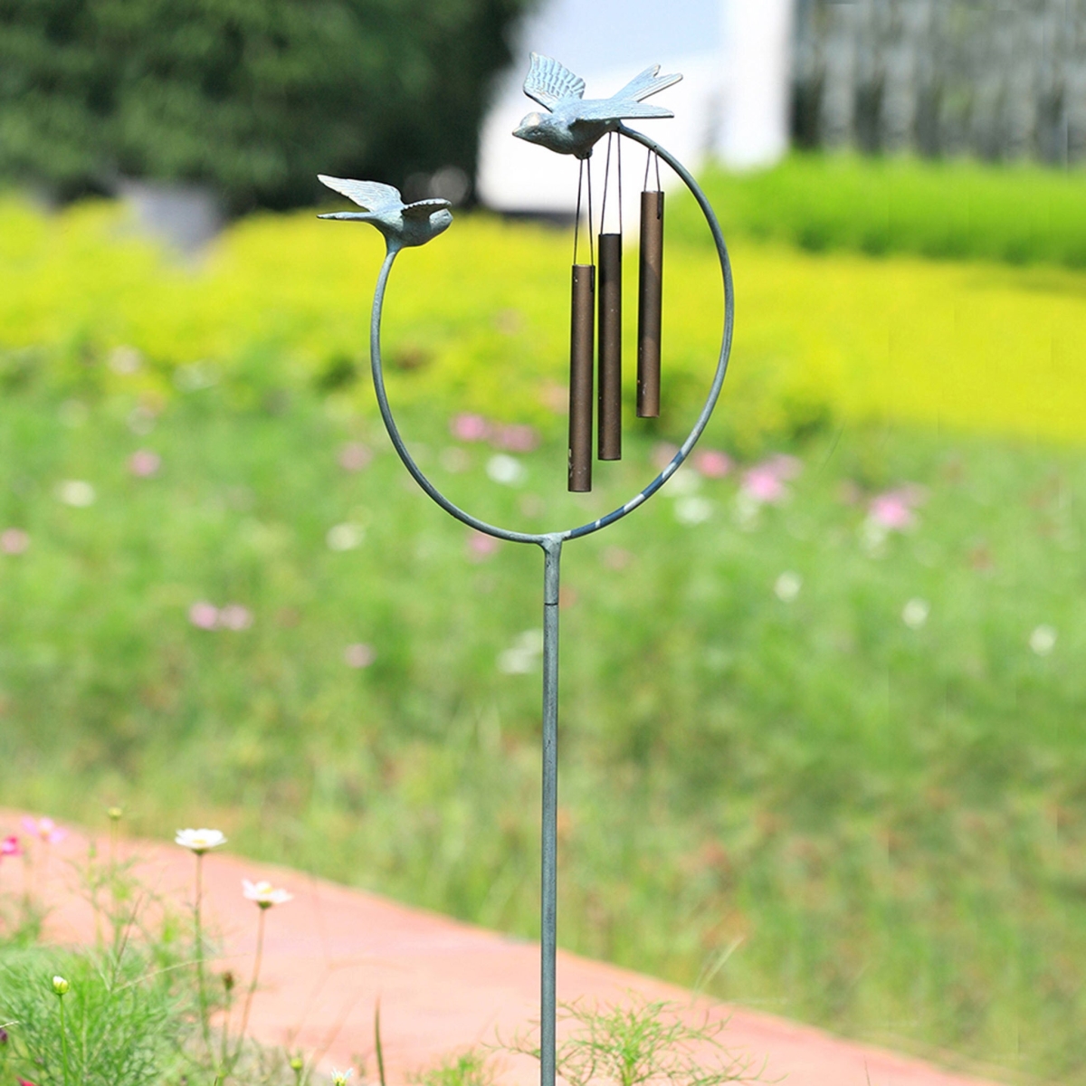 Bird Pair Windbell On Stake Sculpture