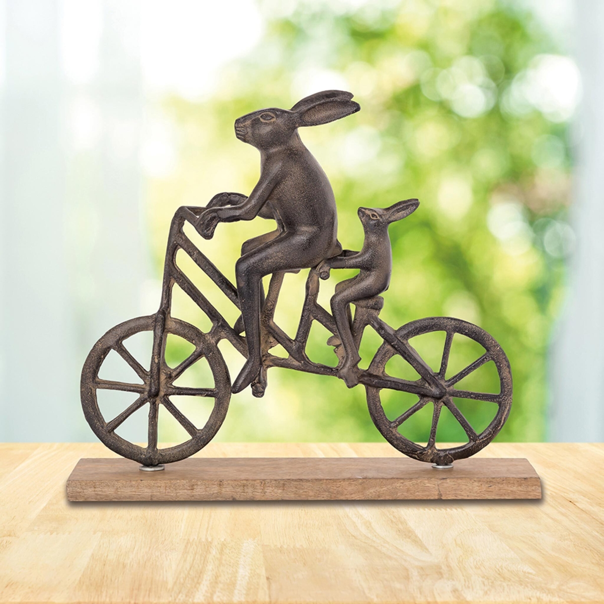 41003 Rabbit & Child On Bicycle Desktop Decor