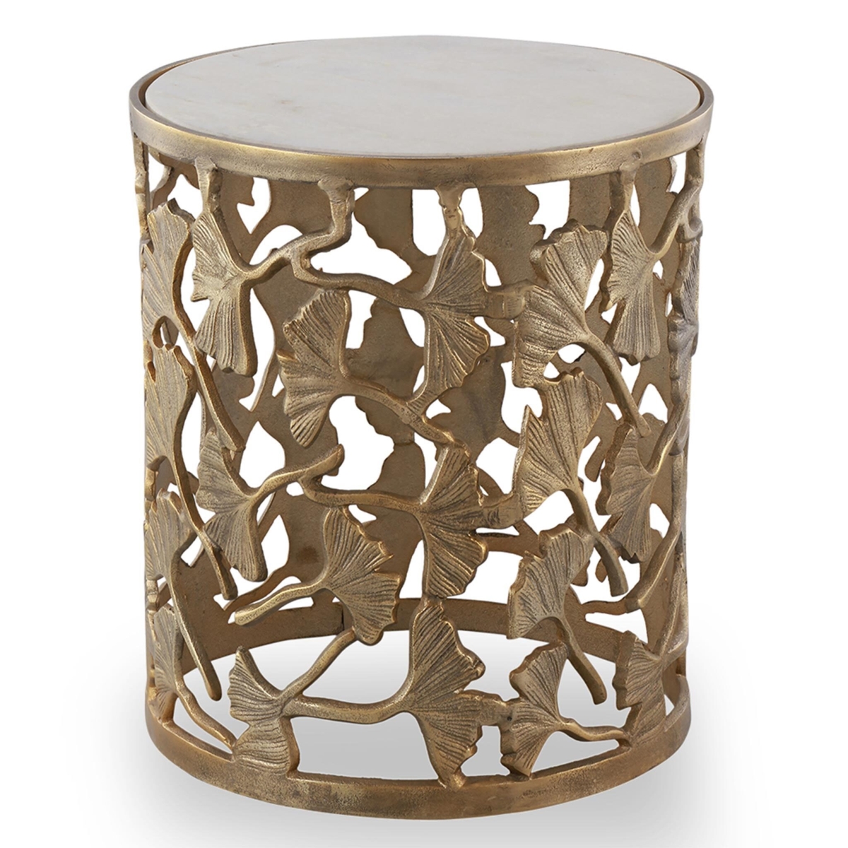16 x 14 x 14 in. Ginkgo Leaf Stool, Aluminum & Marble