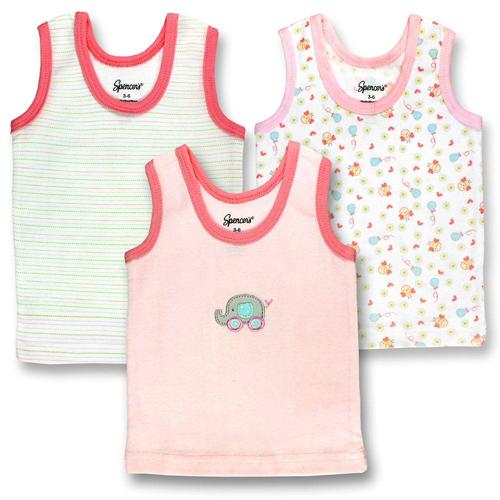 372G-3-12 3 Piece Pink & White Girls Tank Tops - 9-12 Months