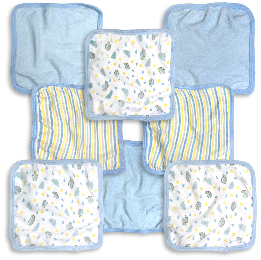 Picture of Spencers 762B-8 8 Piece Blue&#44; White & Yellow Boys Washcloth Set&#44; Planes & Stripe Print - 9 x 9 in.
