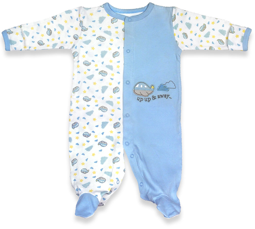Picture of Spencers H744B-1-24-BU 24 Months Boys Sleep N Play Footie Pajama - Planes Print&#44; Blue & White