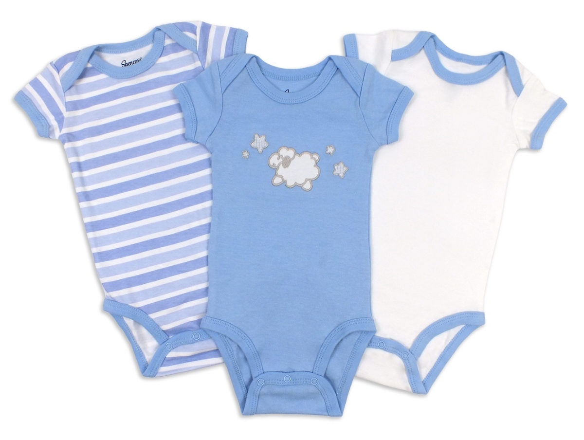 521-3-3-BU Stripes Bodysuits, White & Blue - 0-3 Months - 3 Piece