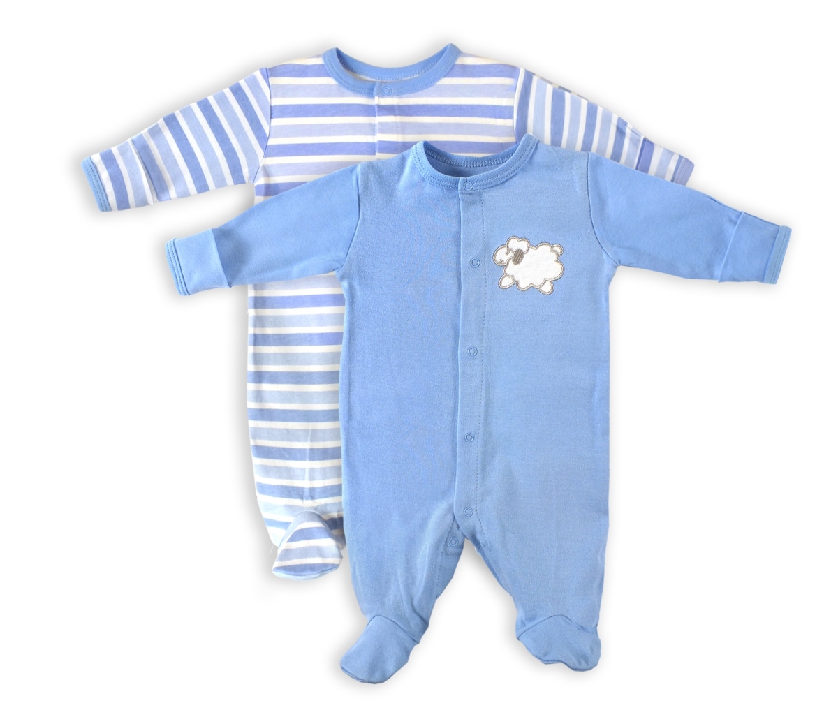 H751-2-12-BU Stripes Sleep N Play Jumpsuit, White & Blue - 9-12 Months - 2 Piece