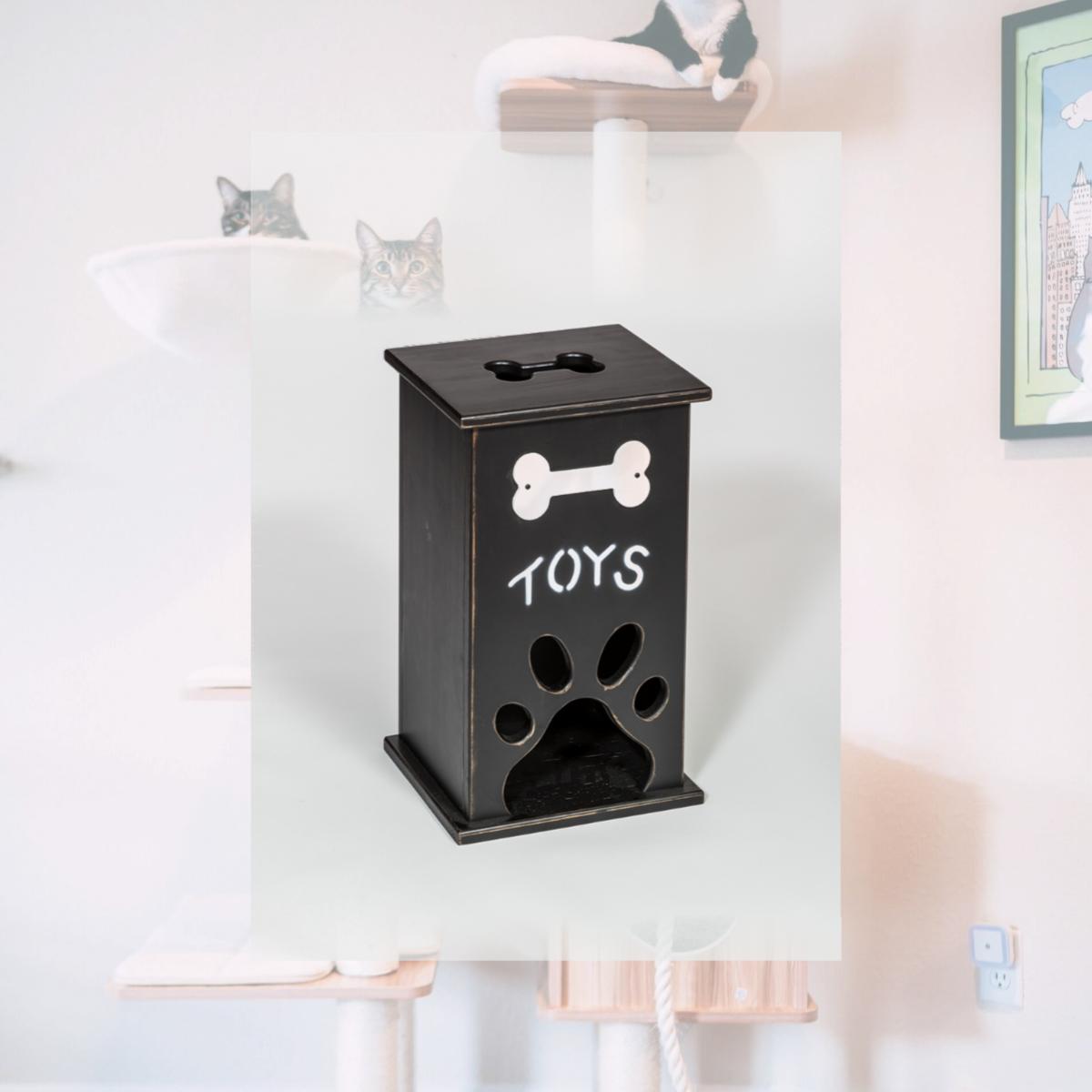 Picture of Spotts Dog Feeders 120BLK Pine Wood Pet Toy Tower Box&#44; Black Finish