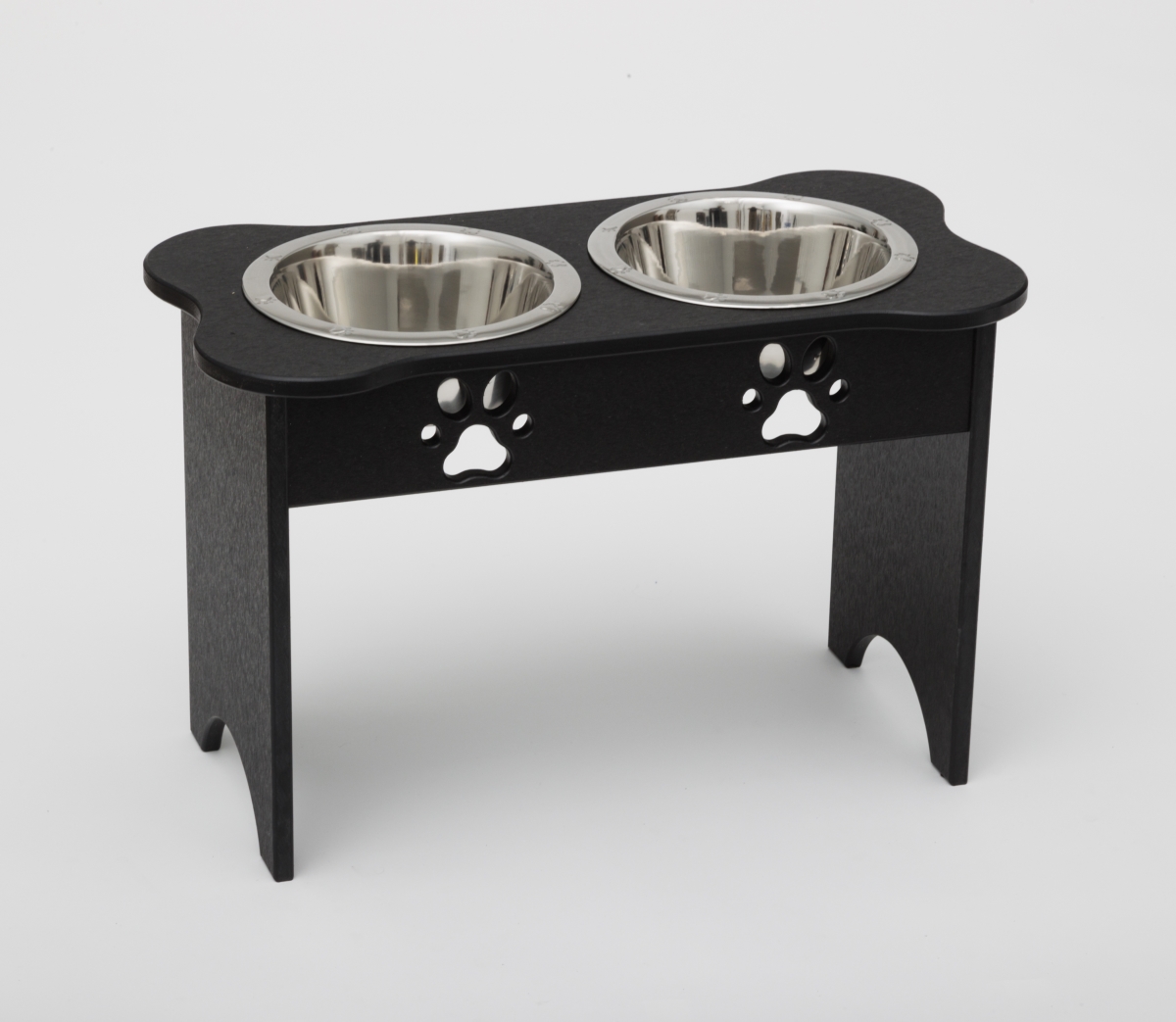 Picture of Spotts Dog Feeders 91TDPBLK 2 qt. 15 in. Tall High Double Poly Wood Dog Bowl with 2 Stainless Steel Bowls&#44; Black