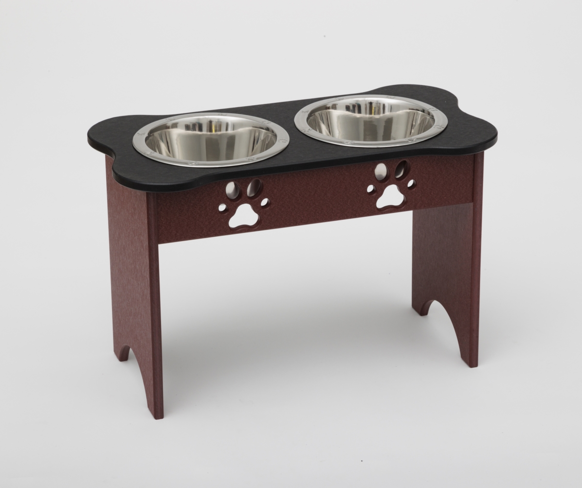 Picture of Spotts Dog Feeders 91TDPBLKCHW 2 qt. 15 in. Tall High Double Poly Wood Dog Bowl with 2 Stainless Steel Bowls&#44; Black Top & Cherrywood Base