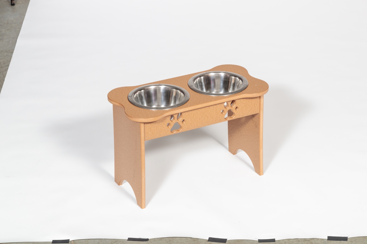 Picture of Spotts Dog Feeders 91TDPCED 2 qt. 15 in. Tall High Double Poly Wood Dog Bowl with 2 Stainless Steel Bowls&#44; Cedar