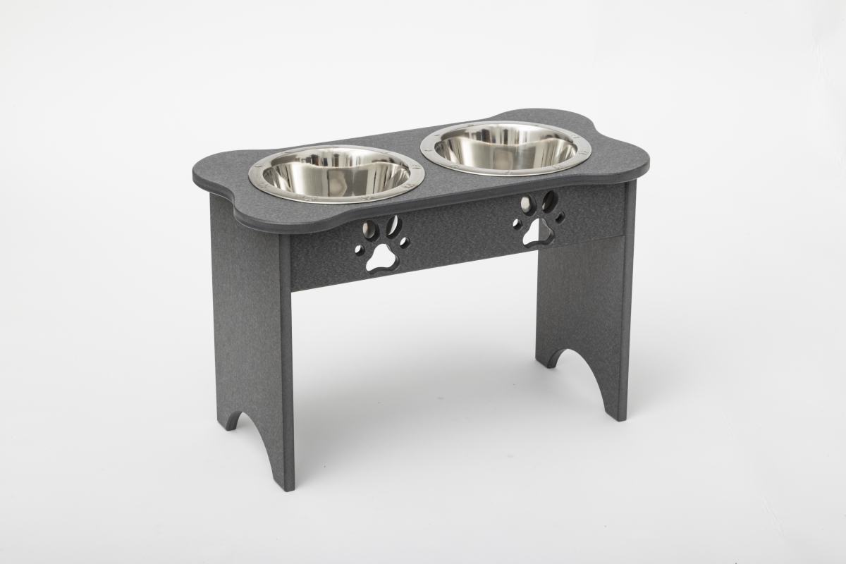 Picture of Spotts Dog Feeders 91TDPGRY 2 qt. 15 in. Tall High Double Poly Wood Dog Bowl with 2 Stainless Steel Bowls&#44; Dark Gray