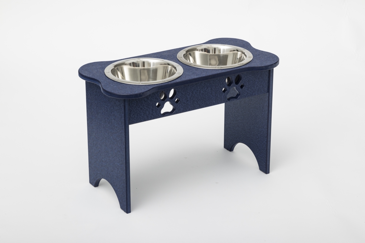 Picture of Spotts Dog Feeders 91TDPPTB 2 qt. 15 in. Tall High Double Poly Wood Dog Bowl with 2 Stainless Steel Bowls&#44; Patriot Blue