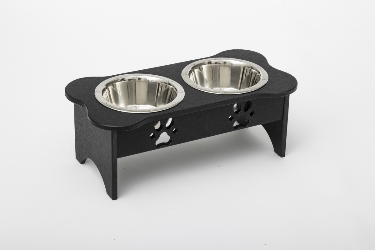 Picture of Spotts Dog Feeders 92MDPBLK 2 qt. 8.5 in. Medium High Double Poly Wood Dog Bowl with 2 Stainless Steel Bowls&#44; Black