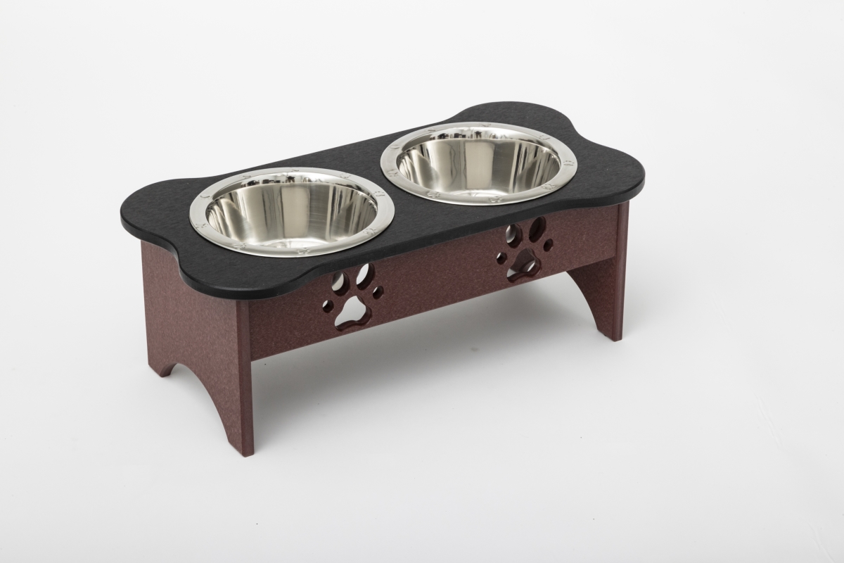 Picture of Spotts Dog Feeders 92MDPBLKCHW 2 qt. 8.5 in. Medium High Double Poly Wood Dog Bowl with 2 Stainless Steel Bowls&#44; Black Top & Cherrywood Base
