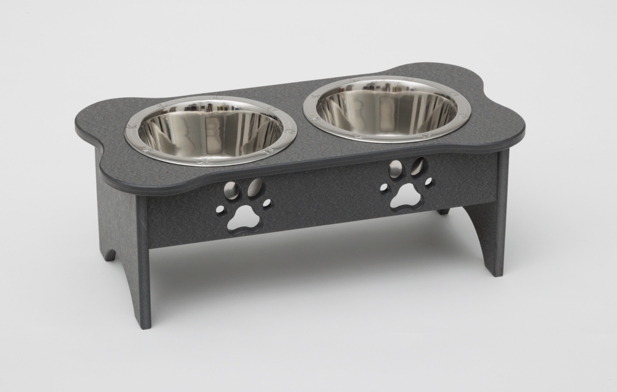 Picture of Spotts Dog Feeders 92MDPGRY 2 qt. 8.5 in. Medium High Double Poly Wood Dog Bowl with 2 Stainless Steel Bowls&#44; Dark Gray
