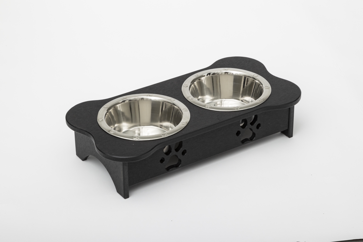 Picture of Spotts Dog Feeders 94TPDPBLK 1 Pint 5.25 in. Tall High Double Poly Wood Dog Bowl with 2 Stainless Steel Bowls&#44; Black
