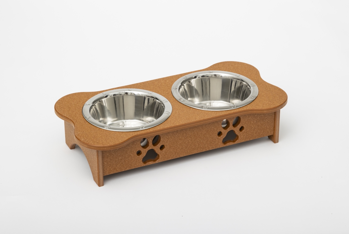 Picture of Spotts Dog Feeders 94TPDPCED 1 Pint 5.25 in. Tall High Double Poly Wood Dog Bowl with 2 Stainless Steel Bowls&#44; Cedar