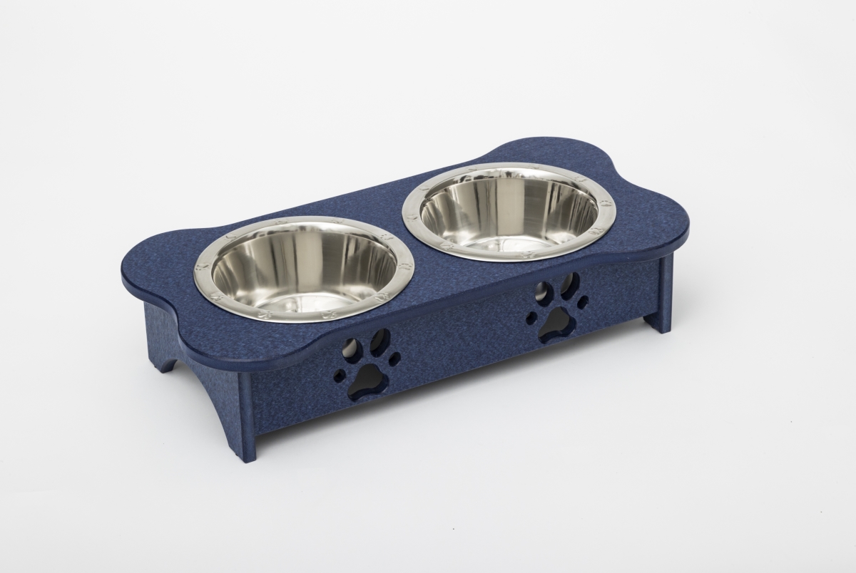 Picture of Spotts Dog Feeders 94TPDPPTB 1 Pint 5.25 in. Tall High Double Poly Wood Dog Bowl with 2 Stainless Steel Bowls&#44; Patriot Blue