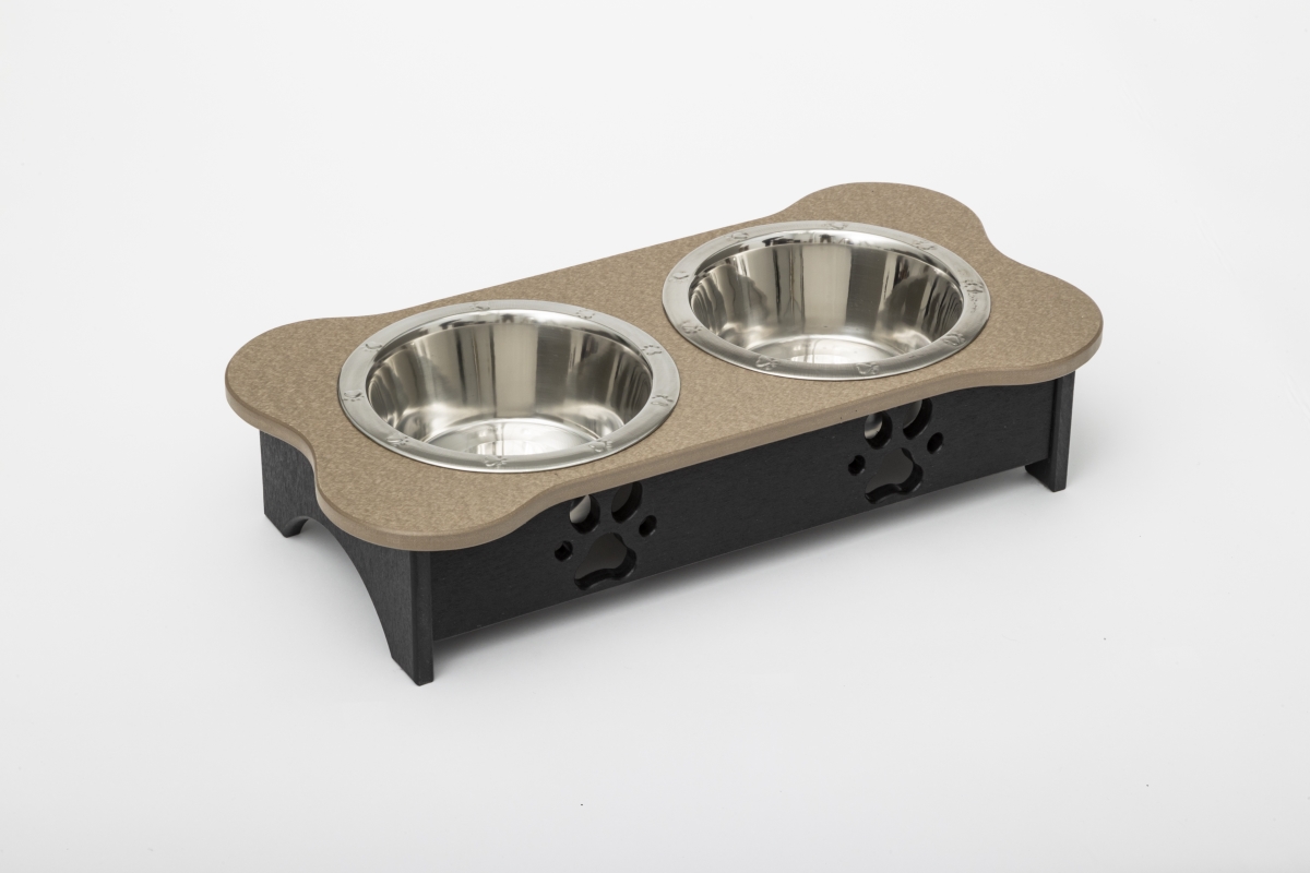 Picture of Spotts Dog Feeders 94TPDPWWBLK 1 Pint 5.25 in. Tall High Double Poly Wood Dog Bowl with 2 Stainless Steel Bowls&#44; Weathered Wood Top & Black Base