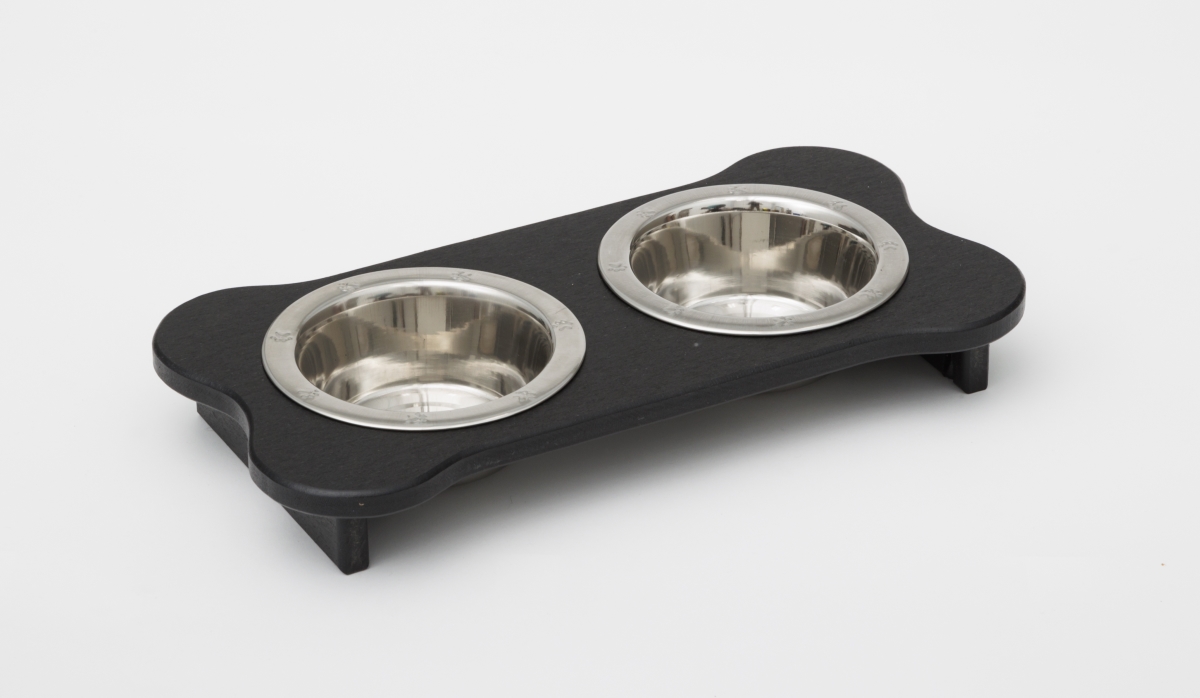 Picture of Spotts Dog Feeders 95LPDPBLK 1 Pint 2.25 in. Low High Double Poly Wood Dog Bowl with 2 Stainless Steel Bowls&#44; Black