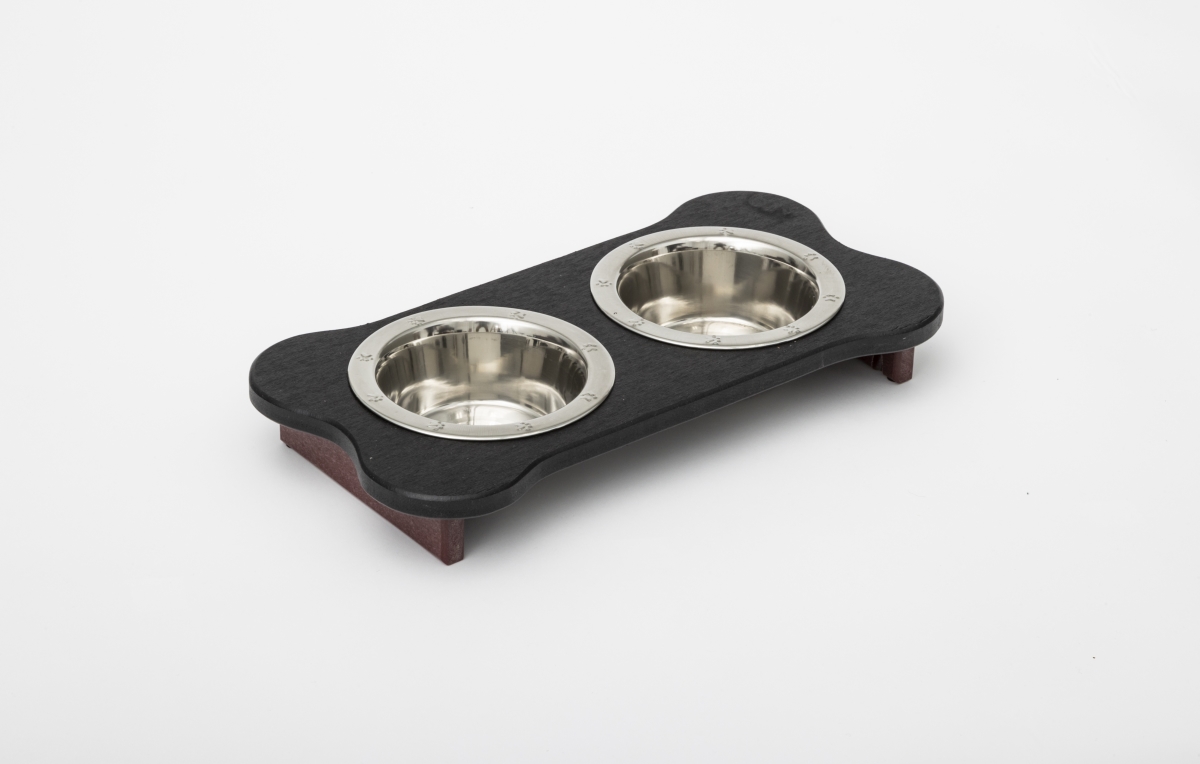 Picture of Spotts Dog Feeders 95LPDPBLKCHW 1 Pint 2.25 in. Low High Double Poly Wood Dog Bowl with 2 Stainless Steel Bowls&#44; Black Top & Cherrywood Base