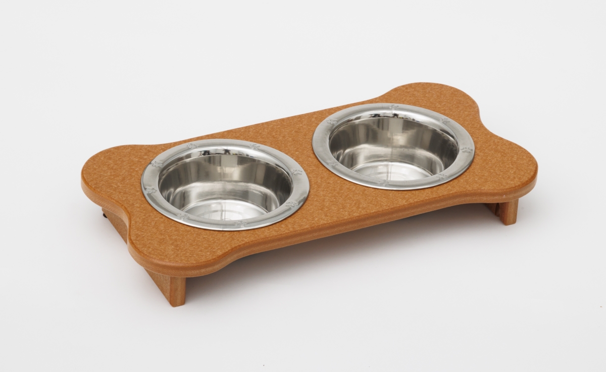 Picture of Spotts Dog Feeders 95LPDPCED 1 Pint 2.25 in. Low High Double Poly Wood Dog Bowl with 2 Stainless Steel Bowls&#44; Cedar