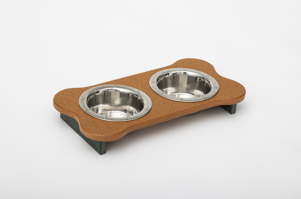 Picture of Spotts Dog Feeders 95LPDPCEDGRN 1 Pint 2.25 in. Low High Double Poly Wood Dog Bowl with 2 Stainless Steel Bowls&#44; Cedar Top & Hunter Green Base