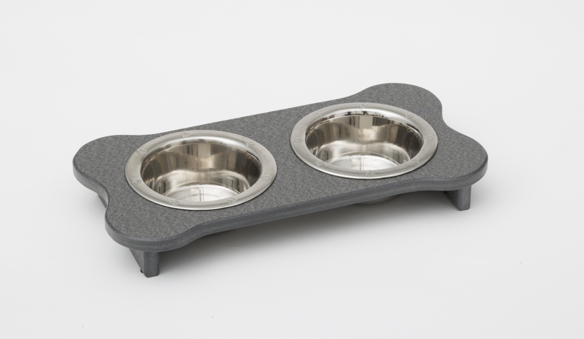 Picture of Spotts Dog Feeders 95LPDPGRY 1 Pint 2.25 in. Low High Double Poly Wood Dog Bowl with 2 Stainless Steel Bowls&#44; Dark Gray