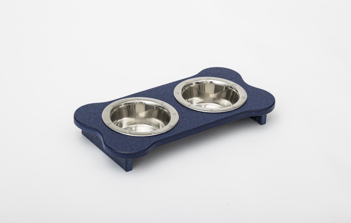 Picture of Spotts Dog Feeders 95LPDPPTB 1 Pint 2.25 in. Low High Double Poly Wood Dog Bowl with 2 Stainless Steel Bowls&#44; Patriot Blue