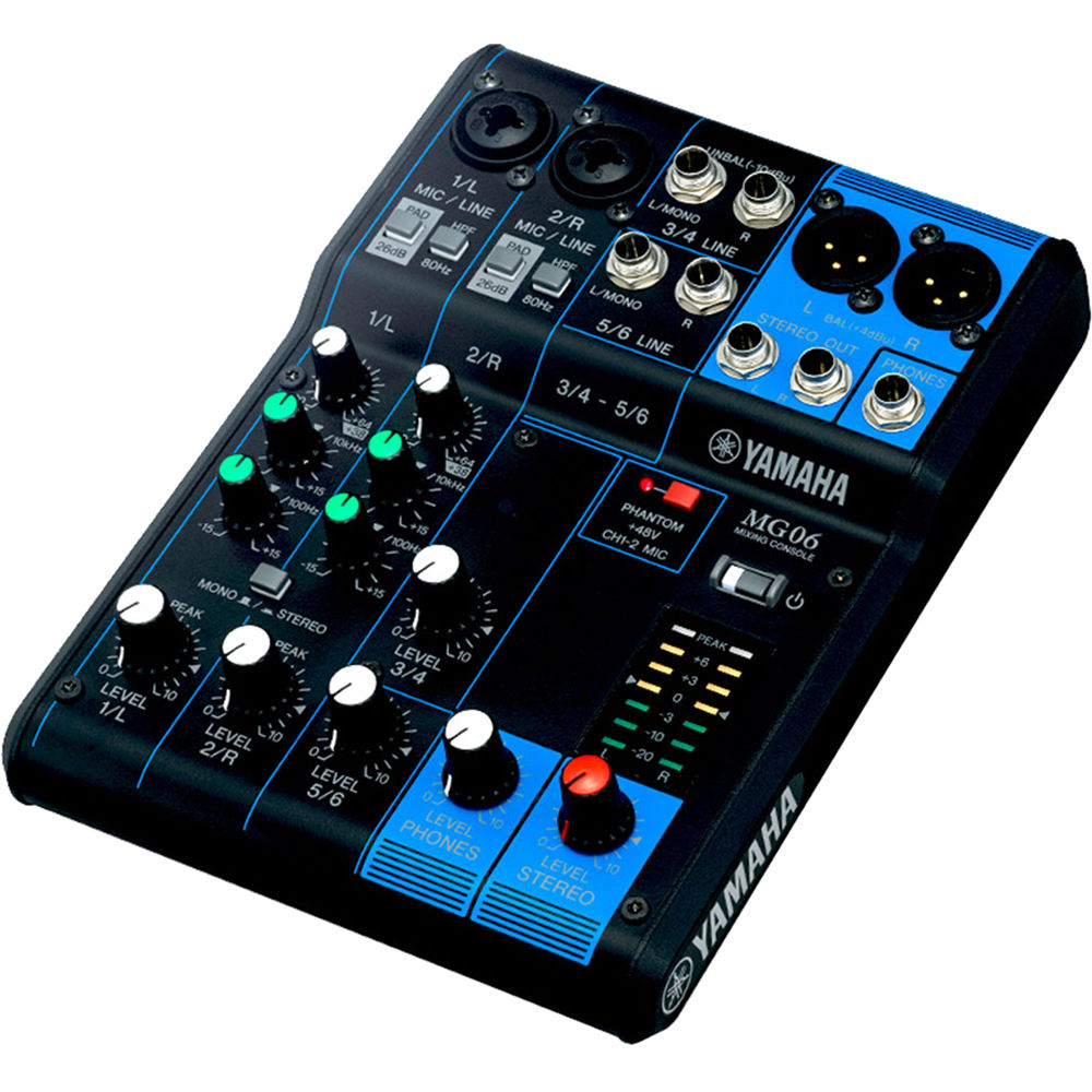 MG06 6-Channel Analog Mixer with 2 Microphone Pre-Amps - 2 Dedicated Stereo Line Channels