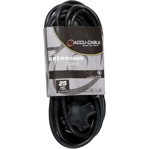Picture of American DJ EC123-3FER25 25 ft. 12 AWG 3 Gauge Edison Extension Cord with Three Plugs&#44; Black