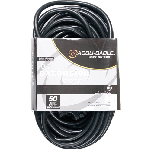 Picture of American DJ EC123-3FER50 50 ft. 12 AWG 3 Gauge Edison Extension Cord with Three Plugs&#44; Black