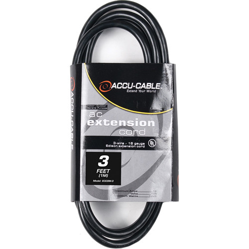 Picture of American DJ ECCOM-3 3 ft. 16AWG 3 Gauge IEC Male to IEC Extension Cord, Black