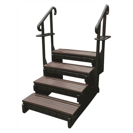 36 in. 4 Stairs Black Side Panels & Rails Step - Espresso with Hand Rails